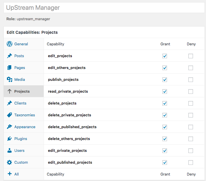 UpStream Manager permissions in WordPress