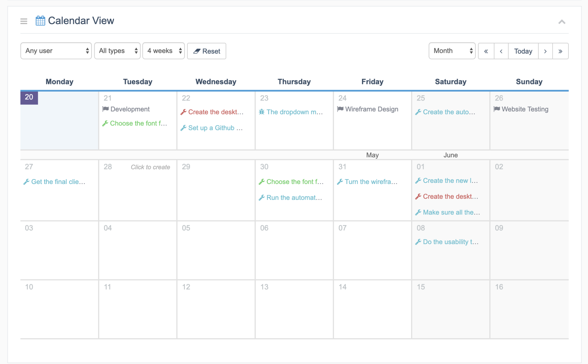 The Calendar View Extension for the UpStream Plugin