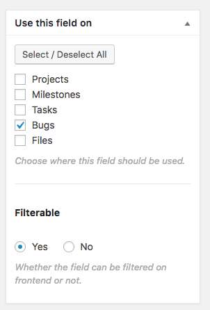 Filterable custom fields